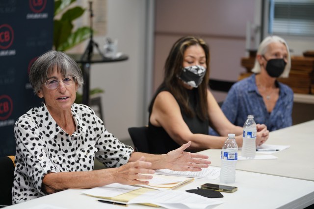 Linda Lingle speaks to the Honolulu Civil Beat editorial board during a meeting held at our office.