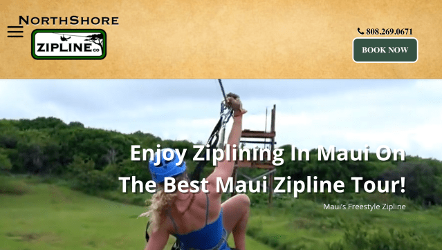 A screenshot of NorthShore Zipline Co.'s website.
