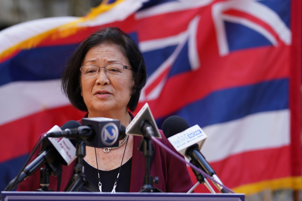 Senator Mazie Hirono speaks to media during a press conference held with EPA officials at the Federal Building.