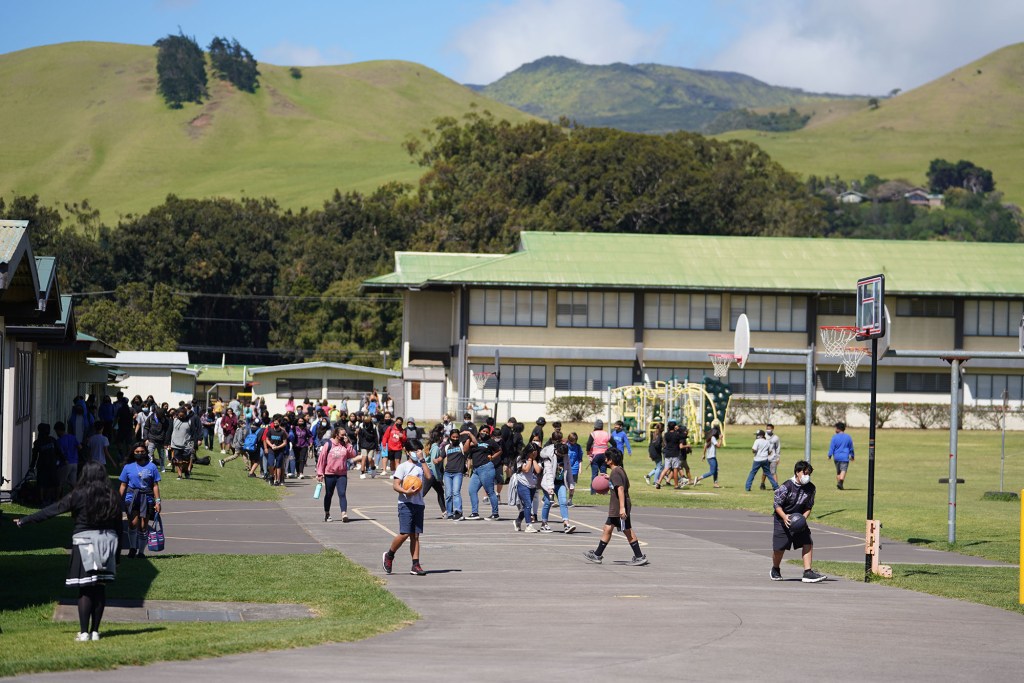 Waimea Middle School students enjoy recess after finishing lunch.
