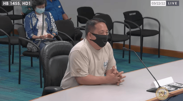 Todd Yukuyake testified Tuesday at the Hawaii Legislature against two bills regulating electric guns.