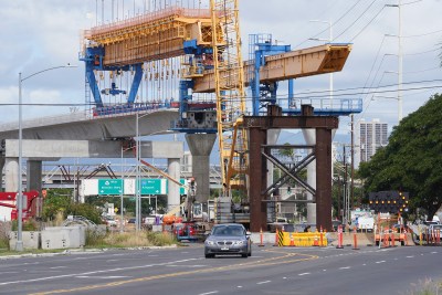 HART rail guideway construction along Kamehameha Highway near the Oahu Community Correctional Center.