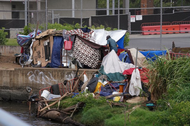 Homeless encampment near the Kalihi Transit Center.