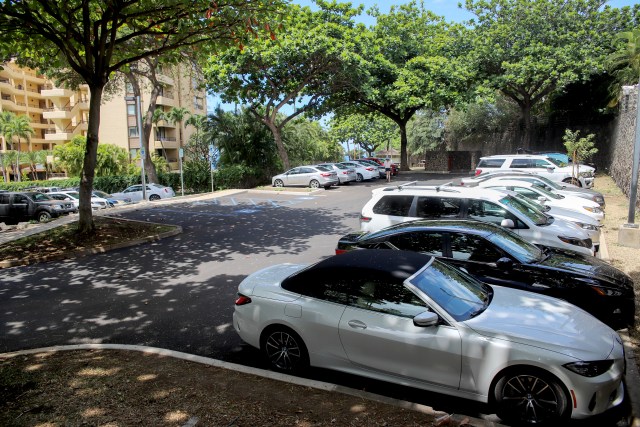 A photo of the county-owned parking lot at Polo Beach.