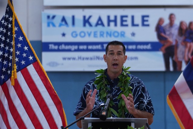 Kai Kahele announces running for Hawaii Governor at the Hilo Boys and Girls Club gymnasium.