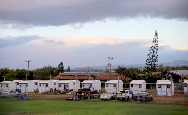 A photograph of shelters on Maui.