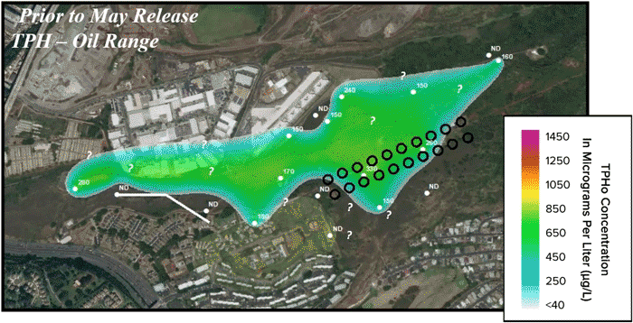 Model of Red Hill TPH-oil plume distribution over time