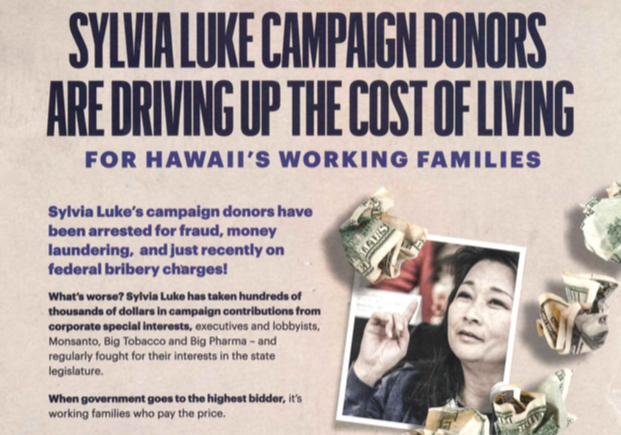 detail of a mailer attacking Sylvia Luke August 2022 from Be Change Now