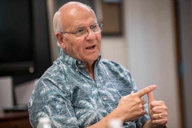 Honolulu Mayor Rick Blangiardi talks to the Civil Beat Editorial Board and reporters, Aug. 3, 2022, at Civil Beat's office.