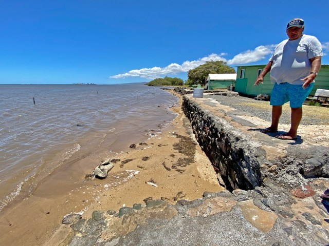 Louis "Squeaky" Greenleaf stands at the edge of his property on his Hawaiian homestead on Molokai.