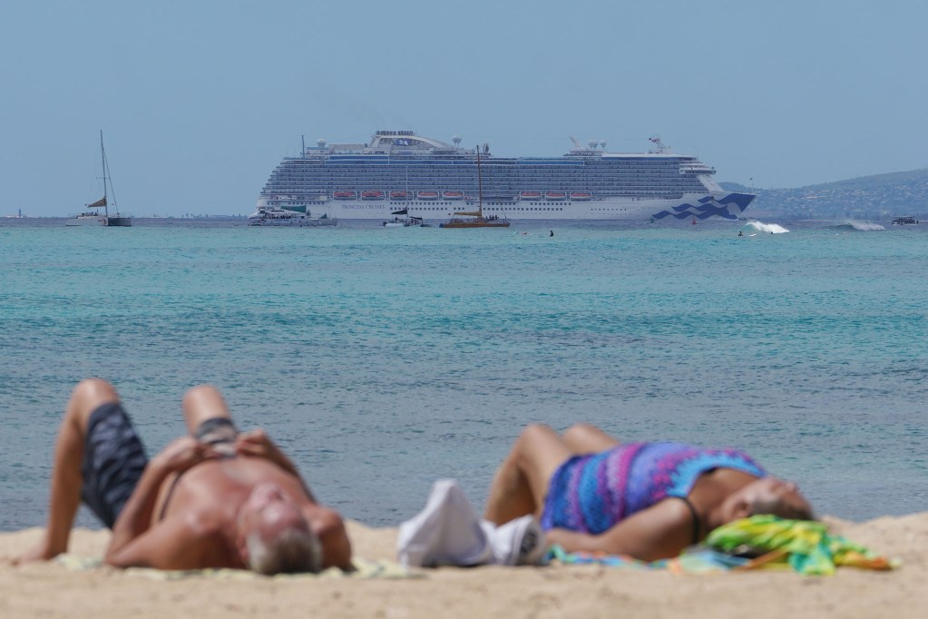 The cruise ship Majestic Princess arrives at Honolulu Harbor.