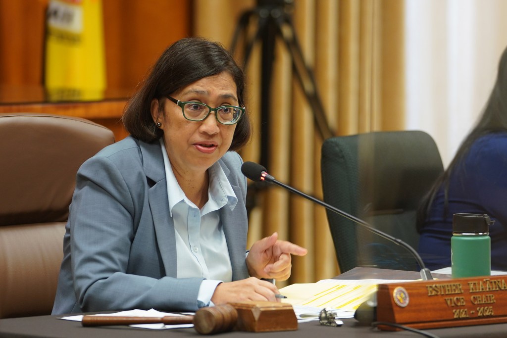 Honolulu City Council member Esther Kiaaina during hearing on historic preservation.commission Bill 44.