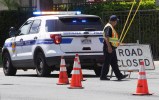 Honolulu Police Department HPD road closed sign near Iwilei and Aala Park.