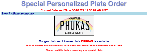 PHUKAS license plate
