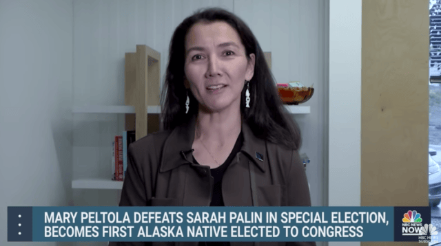 A screenshot from YouTube showing a NBC News report on Mary Peltola's Alaska win.