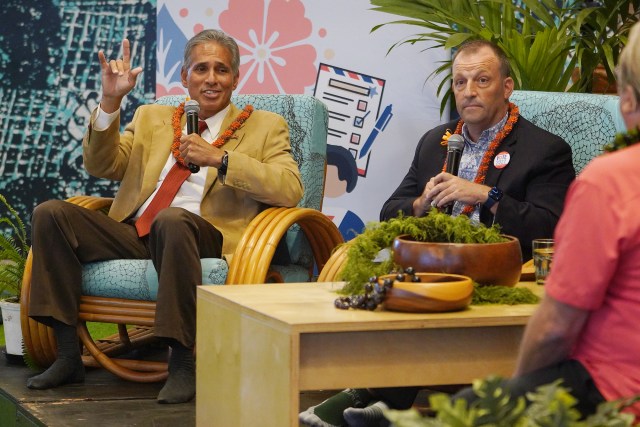 Honolulu Civil Beat's Know your candidate with gubernatorial candidates Duke Aiona and right, Josh Green.