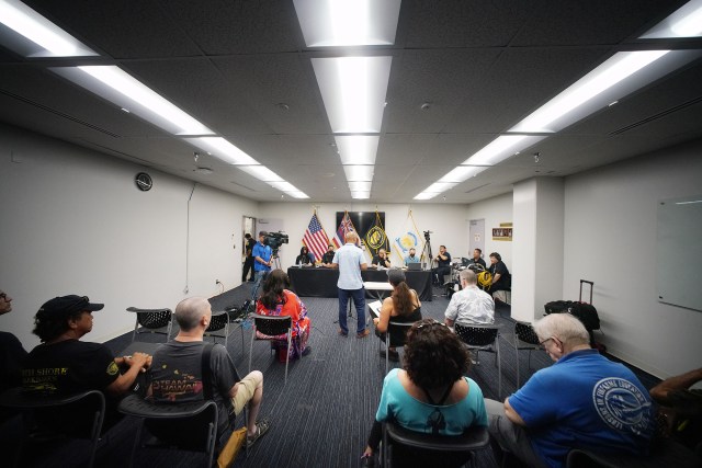 Members of the public are given 2 minutes to give testimony on gun permitting at the HPD main station.