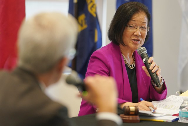 Senator Mazie Hirono conducts a hearing with Secretary of Veterans Affairs Denis McDonough held at the Oahu Veterans Center.