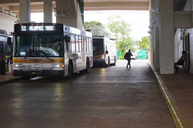 Wahiawa Transit Center as riders wait for buses to arrive.