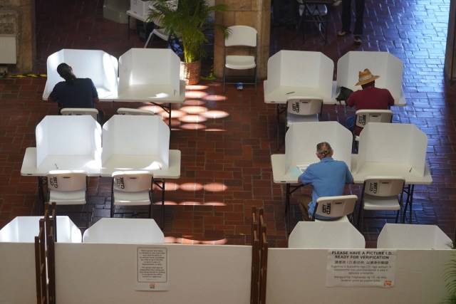 View of people votinng at Honolulu Hale before the 2022 general election.