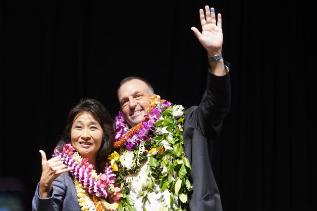 Lt. Governor elect Sylvia Luke and Governor elect Josh Green at the Hawaii Convention Center.