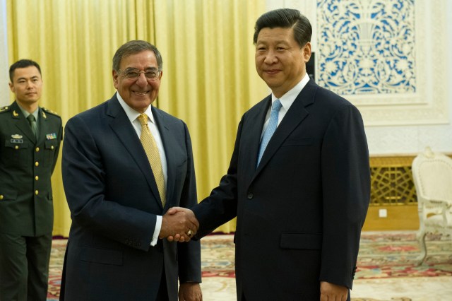 Secretary of Defense Leon E. Panetta poses for a photo with Chinese Vice President Xi Jinping prior to a meeting in Beijing China, Sept. 19, 2012. Panetta visited Tokyo, Japan before continuing to Beijing and traveling to Auckland, New Zealand on a week long trip to the Pacific. DoD photo by Erin A. Kirk-Cuomo