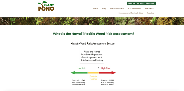 The Plant Pono website gives users a chance to look at plants that are harmful or less harmful for the environment. .