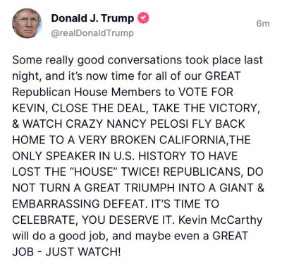 Trump social media post on House speaker chaos