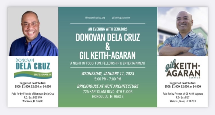 Dela Cruz and Keith-Agaran fundraiser flier Jan 2023