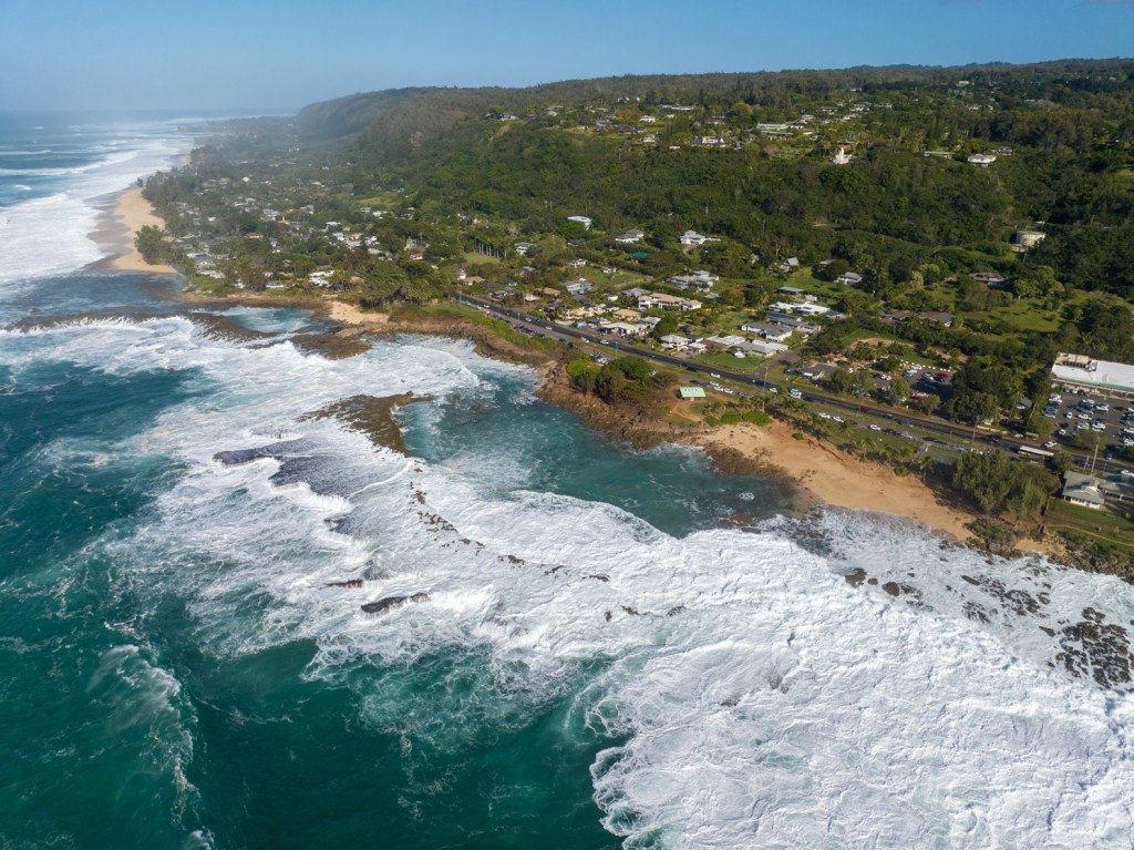 High surf inundates the popular Shark's Cove snorkeling spot on Oahu's north shore, January 2023.