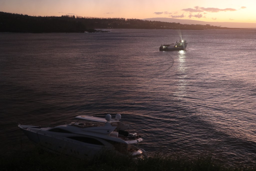 A luxury yacht ran aground on Maui on Feb. 20. (Courtesy: DLNR/2023)