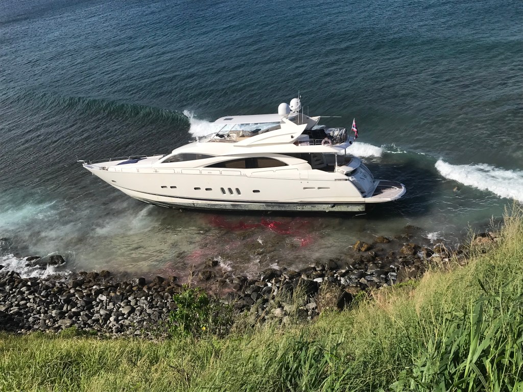 A luxury yacht ran aground on Maui on Feb. 20. (Courtesy: DLNR/2023)