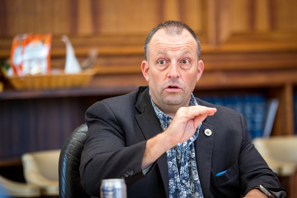 Hawaii Gov. Josh Green speaks to the Civil Beat Editorial Board, March 2, 2023, at the governor's office. (Nathan Eagle/Civil Beat/2023)