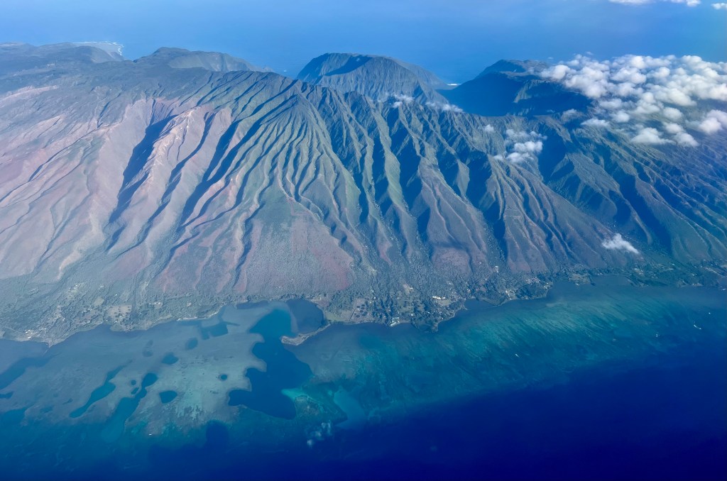 Measuring 38 miles long and 10 miles across at its widest point, Molokai has a population of about 7,000. Home to the largest indigenous population the state, the island has a stubborn history of rejecting urban development. (Marina Riker/Civil Beat/2023)