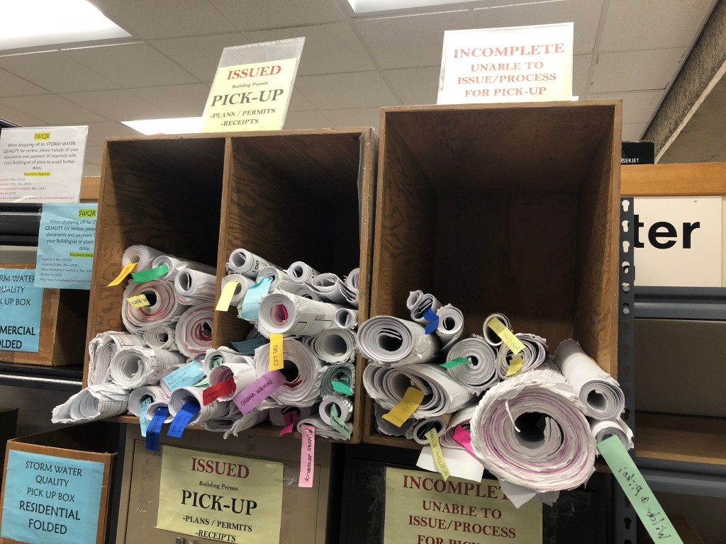 Building plans await pickup by applicants at the Honolulu Department of Planning and Permitting (DPP)