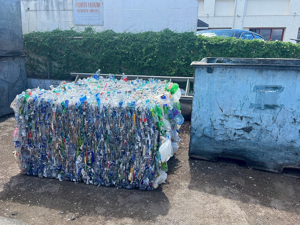 The collected containers at a redemption center in Oahu.