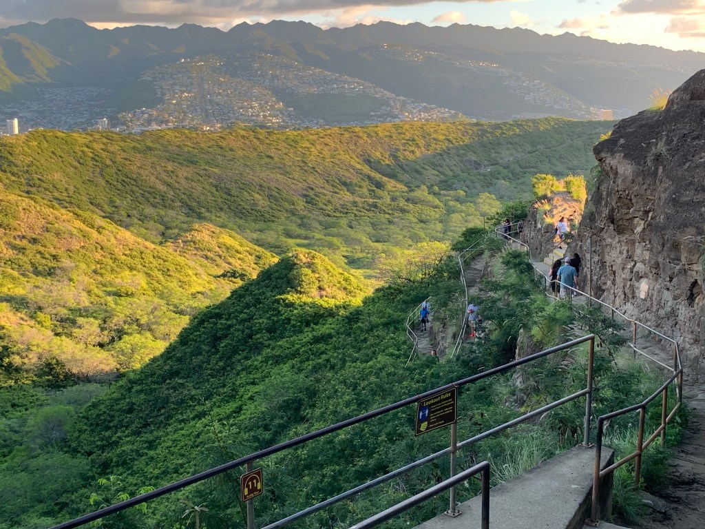The trail leading to the top of Diamond Head, just before the tunnel