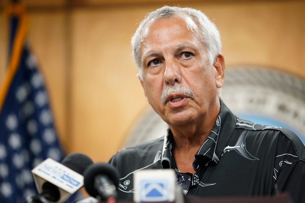 Interim Maui Emergency Management Agency Administrator Darryl Oliveira speaks during a Maui County press conference Friday, Aug. 25, 2023, in Wailuku. Oliveira was named to the interim position today. (Kevin Fujii/Civil Beat/2023)