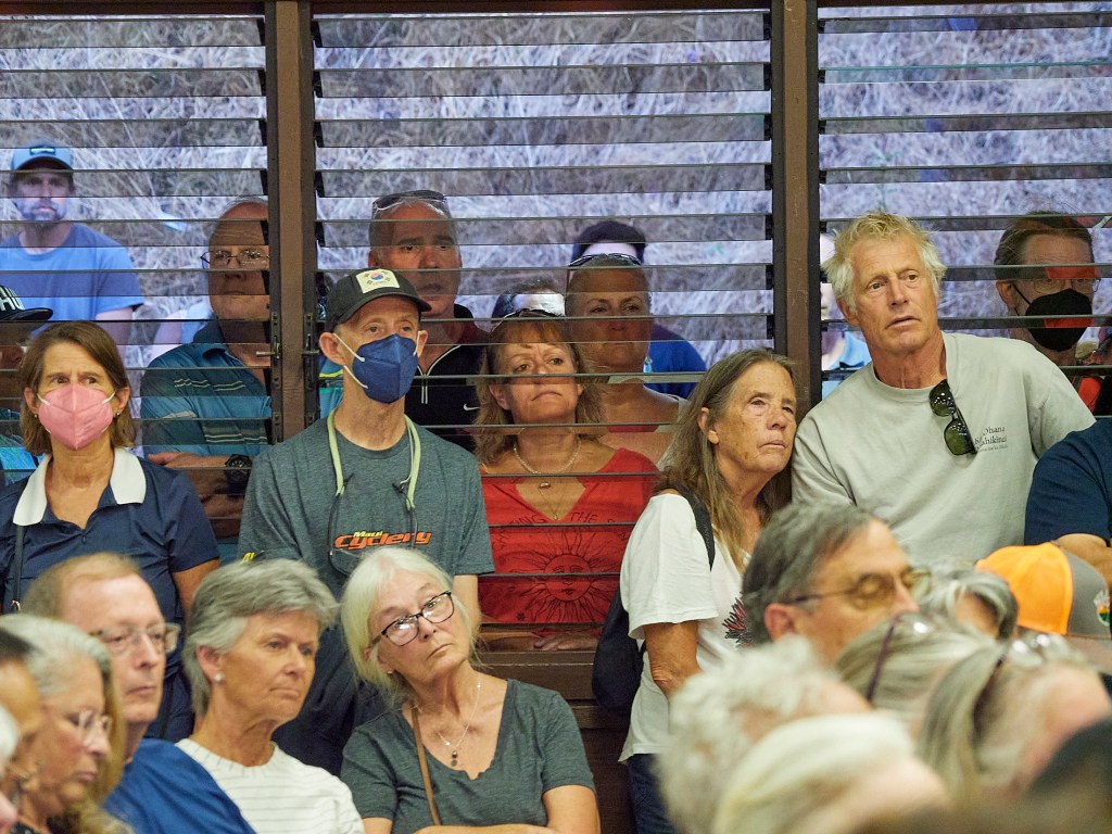 Maui residents soon began demanding answers from county officials. Upcountry residents packed a meeting on water safety in Kula. (David Croxford/Civil Beat/2023