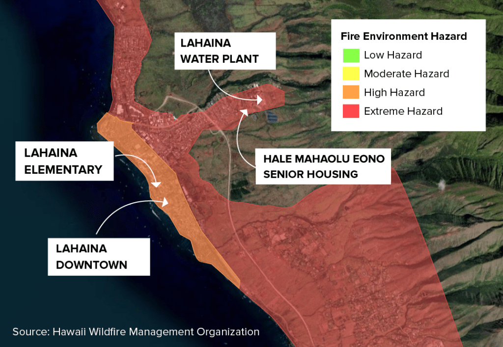 Graphic from the 2014 West Maui Community Wildfire Protection Plan showing the Fire Environment Hazard risk for the Lahaina area.