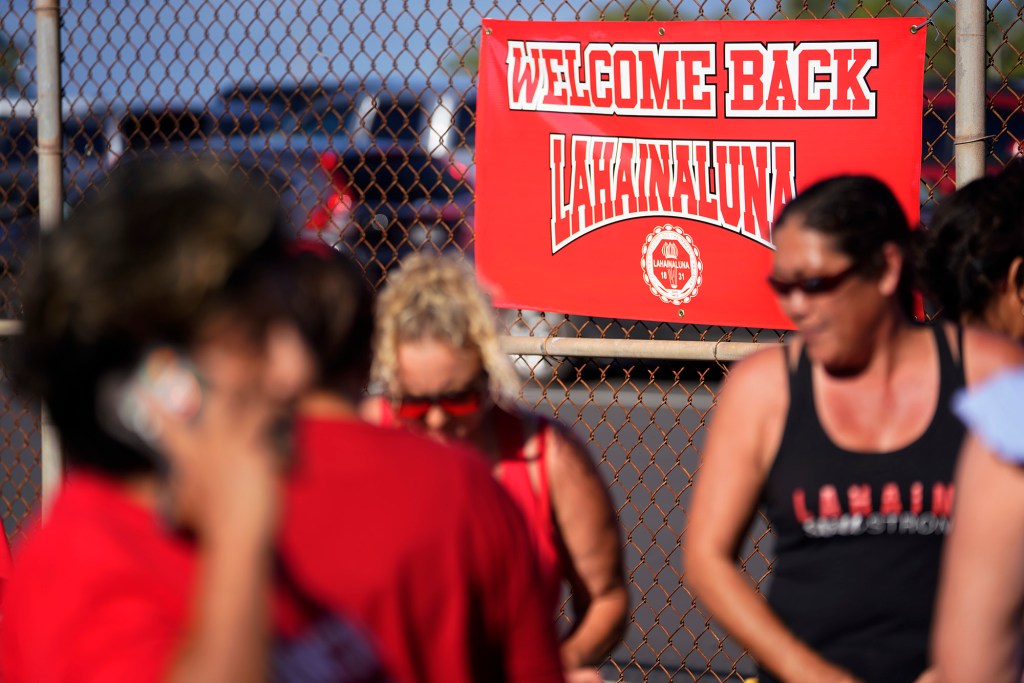 Lahainaluna High School plays its first football game Saturday, Sept. 30, 2023, at War Memorial Stadium in Wailuku. The sold-out game paves the little way slowly back to normalcy after the devastating Aug. 8 fire. (Kevin Fujii/Civil Beat/2023)