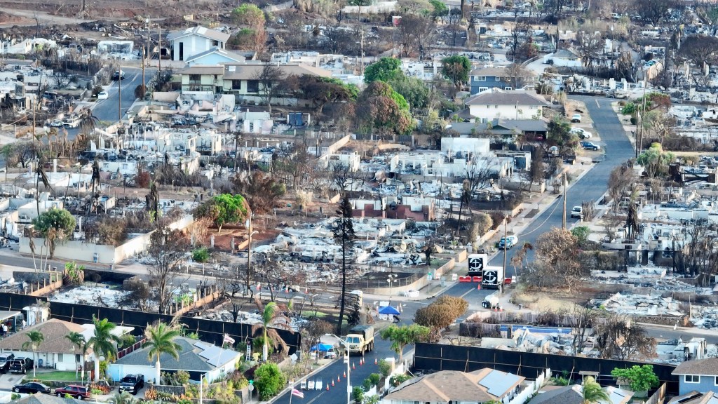 Maui County opened Lahaina in sections, allowing people to return to their properties for the first time since the fires. Concerns remained about toxic ash, and air quality. (Nathan Eagle/Civil Beat/2023)