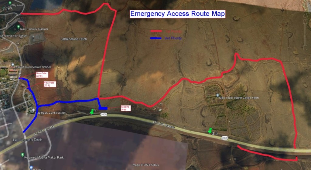 The Hawaii Department of Transportation recently constructed an emergency access route running from Lahainaluna fire lane to the Lahaina Bypass.