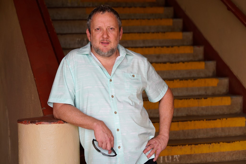 Justin Hughey left his teaching job in Lahaina and is photographed Tuesday, Oct. 10, 2023, in Wailuku. (Kevin Fujii/Civil Beat/2023)