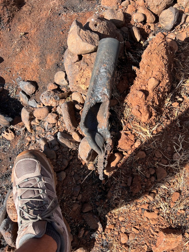 A pipe burned in the Pulehu fire on Maui in August 2023. (Photo courtesy of Andrew Lewis)