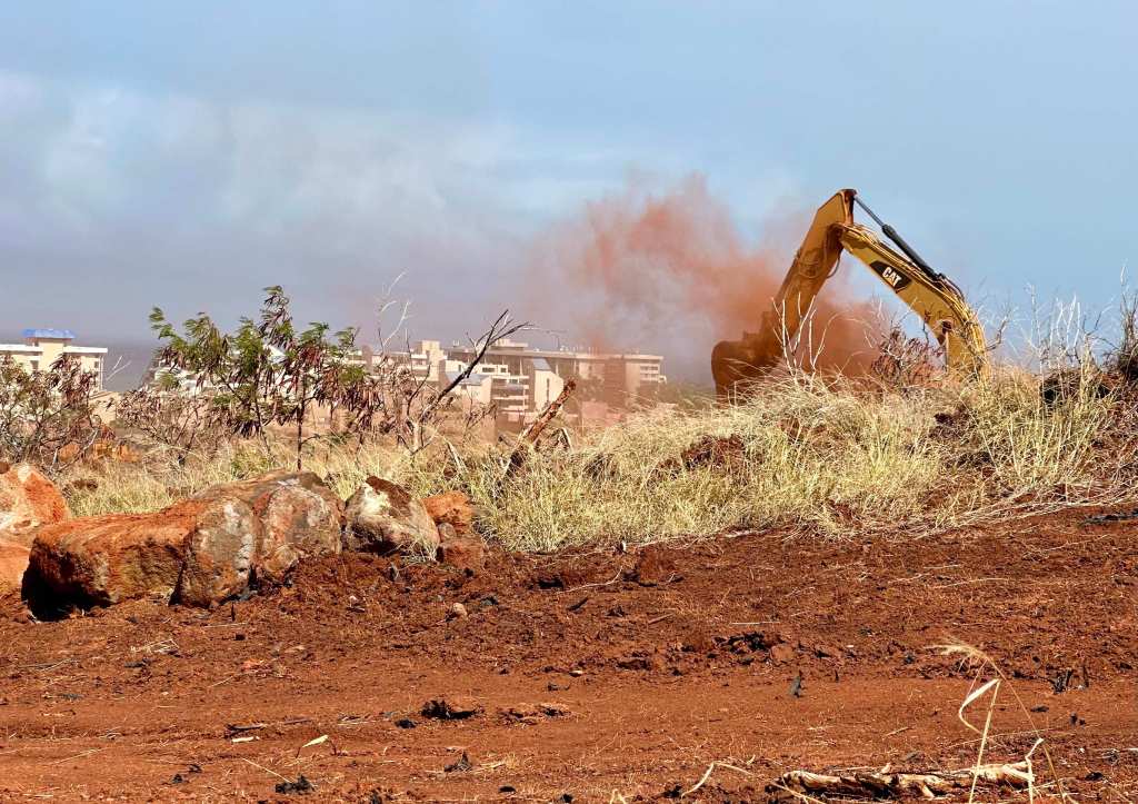 Construction crews work at the Pulelehua development in Kapalua in West Maui in October. (Nathan Eagle/Civil Beat/2023)