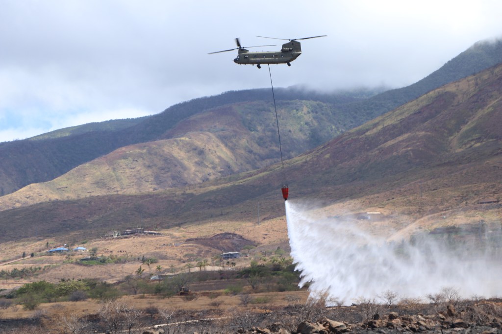 Lahaina fire - Military helicopter water drops, August 16, 2023, photographs. (Courtesy of the DLNR)