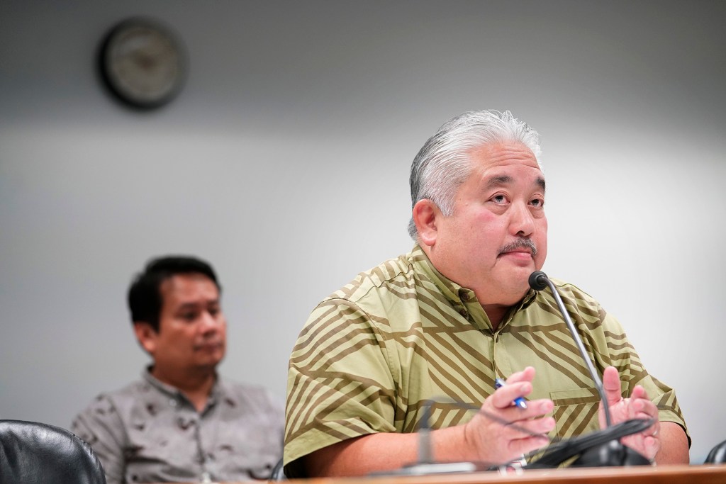 Department of Education Superintendent Keith Hayashi testifies to the Senate Ways and Means Committee Wednesday, Dec. 20, 2023,  in Honolulu. (Kevin Fujii/Civil Beat/2023)