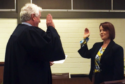 Hawaii Chief Justice Mark Recktenwald swears in Mahilani Hiatt as a Big Island Family Court judge in 2018.