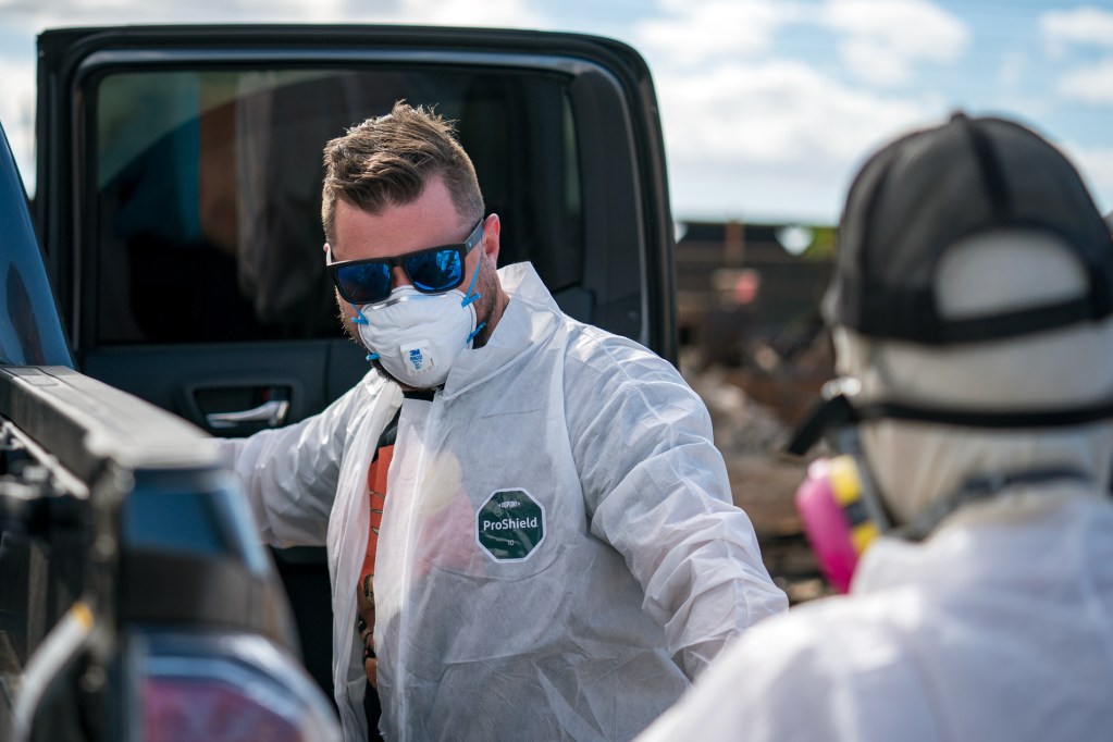 Mike Cicchino steps out of his truck before checking out what's left of his home on Pupu Place. (Nathan Eagle/Civil Beat/2023)